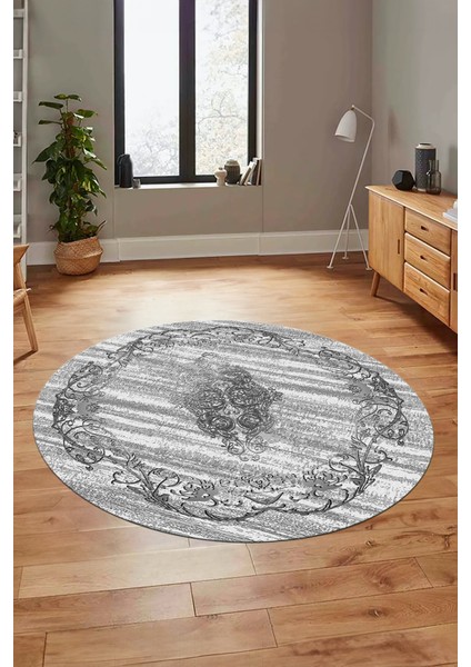 Klasik Desenli Dijital Kaymaz Taban Yıkanabilir Yuvarlak Mutfak Salon Halısı, Y-Klasik-11-Gri, indirimleri