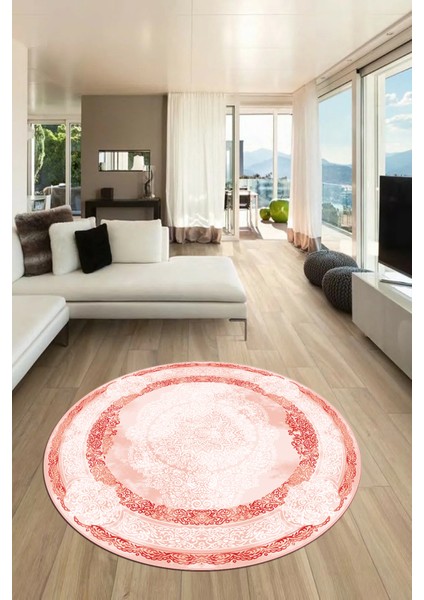 Baskılı Kaymaz Yıkanabilir Çerçeveli Klasik Desen Yuvarlak Mutfak Salon Halısı, Y-Klasik-01-Kırmızı, fiyatları