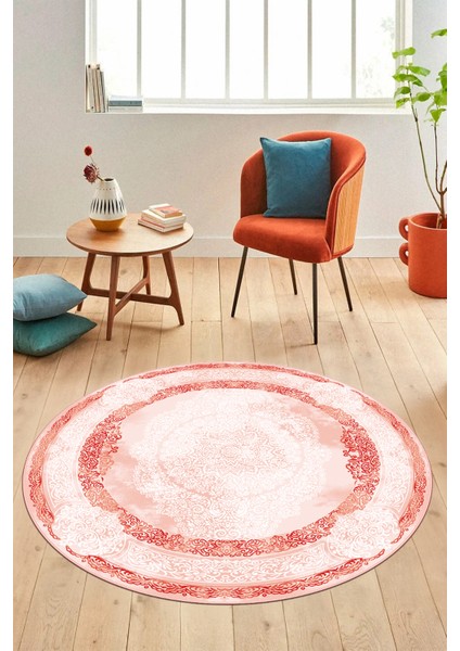 Baskılı Kaymaz Yıkanabilir Çerçeveli Klasik Desen Yuvarlak Mutfak Salon Halısı, Y-Klasik-01-Kırmızı, modelleri