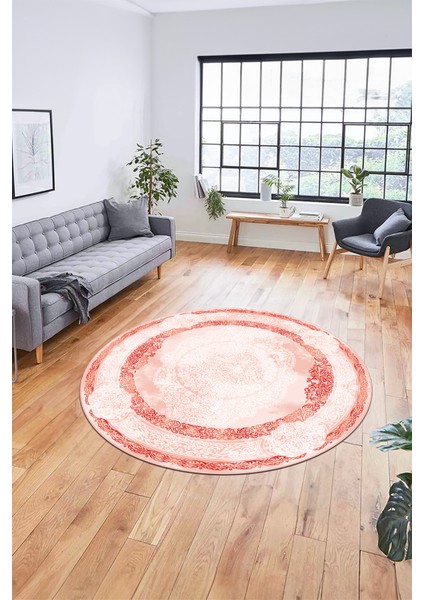 Baskılı Kaymaz Yıkanabilir Çerçeveli Klasik Desen Yuvarlak Mutfak Salon Halısı, Y-Klasik-01-Kırmızı, indirimleri