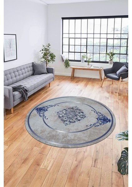 Baskılı Kaymaz Yıkanabilir Çerçeveli Klasik Desen Yuvarlak Mutfak Salon Halısı, Y-Klasik-05-Mavi, fırsatları