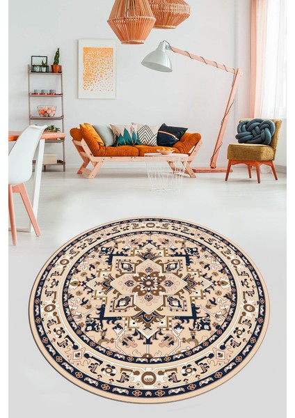 Baskılı Kaymaz Yıkanabilir Klasik Desen Yuvarlak Mutfak Salon Halısı, Y-Klasik-10-Antrasit, fiyatları