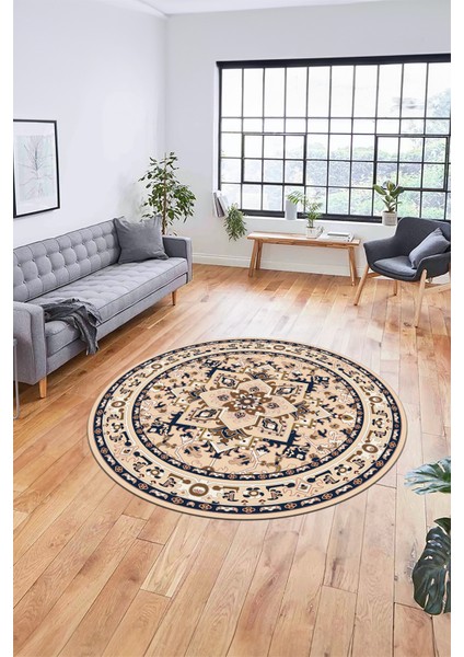 Baskılı Kaymaz Yıkanabilir Klasik Desen Yuvarlak Mutfak Salon Halısı, Y-Klasik-10-Antrasit, modelleri