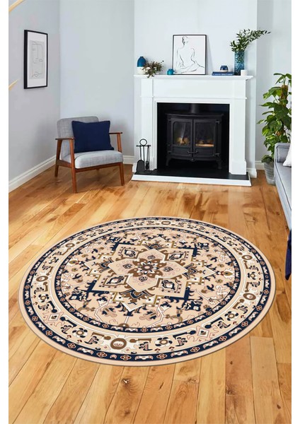 Baskılı Kaymaz Yıkanabilir Klasik Desen Yuvarlak Mutfak Salon Halısı, Y-Klasik-10-Antrasit, fırsatları