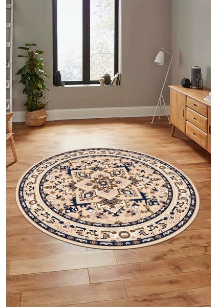 Baskılı Kaymaz Yıkanabilir Klasik Desen Yuvarlak Mutfak Salon Halısı, Y-Klasik-10-Antrasit, indirimleri
