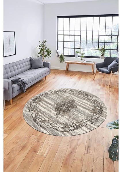 Klasik Desenli Dijital Kaymaz Taban Yıkanabilir Yuvarlak Mutfak Salon Halısı, Y-Klasik-11-Bej, modelleri