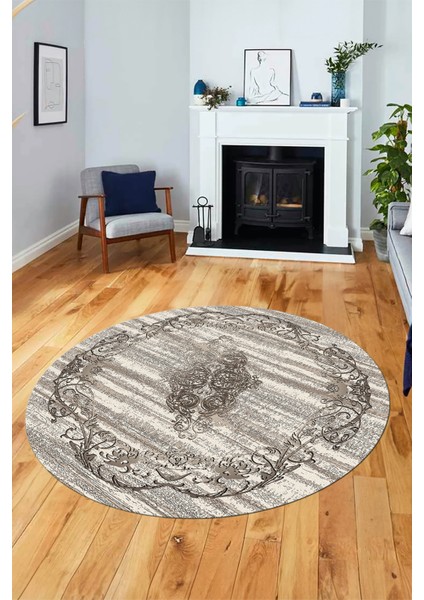 Klasik Desenli Dijital Kaymaz Taban Yıkanabilir Yuvarlak Mutfak Salon Halısı, Y-Klasik-11-Bej, fırsatları