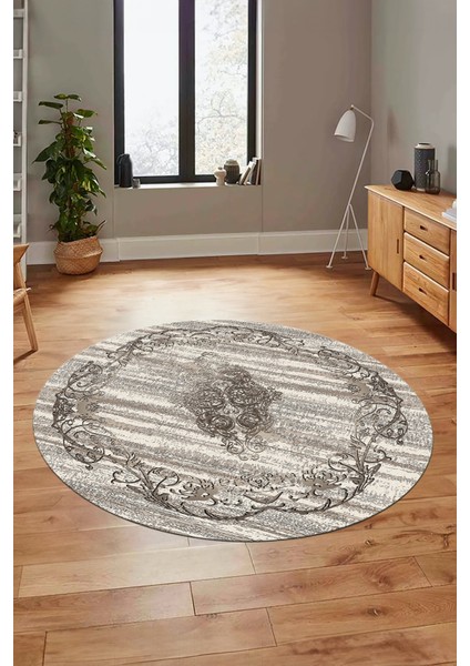 Klasik Desenli Dijital Kaymaz Taban Yıkanabilir Yuvarlak Mutfak Salon Halısı, Y-Klasik-11-Bej, indirimleri
