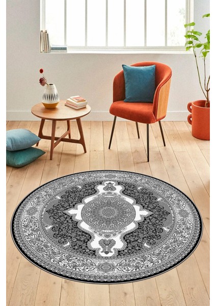 Baskılı Kaymaz Yıkanabilir Çerçeveli Göbekli Klasik Desen Salon Halısı, Y-Klasik-02-Antrasit, modelleri