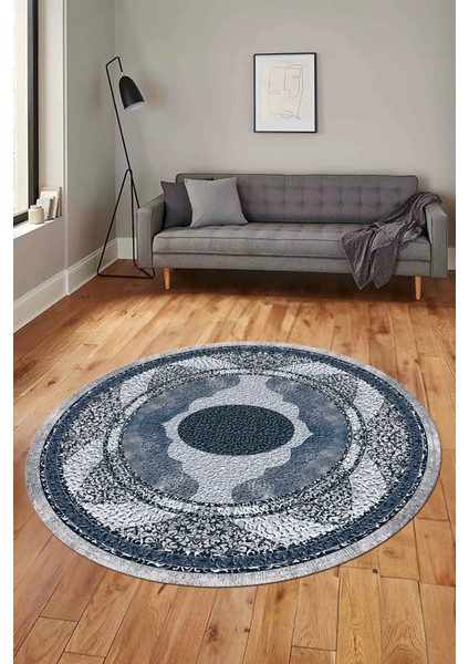 Göbekli Klasik Desenli Dijital Kaymaz Yıkanabilir Yuvarlak Mutfak Salon Halısı, Y-Klasik-24-Mavi, modelleri