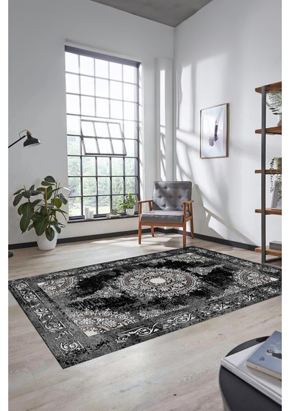 Göbekli Klasik Desen Dijital Kaymaz Yıkanabilir Yolluk Mutfak Salon Halısı, Klasik-25-Siyah, fiyatları