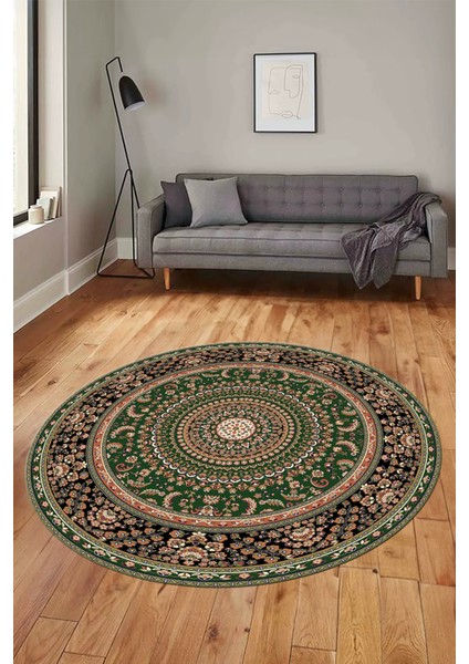 Klasik Desenli Dijital Kaymaz Yıkanabilir Yuvarlak Mutfak Salon Halısı, Y-Klasik-21-Yeşil, modelleri