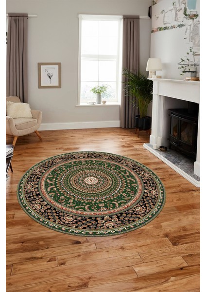Klasik Desenli Dijital Kaymaz Yıkanabilir Yuvarlak Mutfak Salon Halısı, Y-Klasik-21-Yeşil, fırsatları
