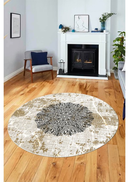Şık Tasarım Klasik Dijital Kaymaz Taban Yıkanabilir Yuvarlak Salon Halısı, Y-Klasik-19-Kahve, fiyatları