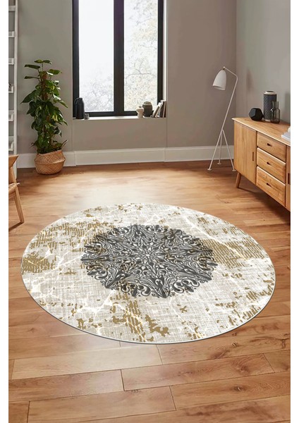 Şık Tasarım Klasik Dijital Kaymaz Taban Yıkanabilir Yuvarlak Salon Halısı, Y-Klasik-19-Kahve, modelleri