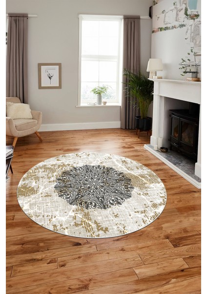 Şık Tasarım Klasik Dijital Kaymaz Taban Yıkanabilir Yuvarlak Salon Halısı, Y-Klasik-19-Kahve, indirimleri