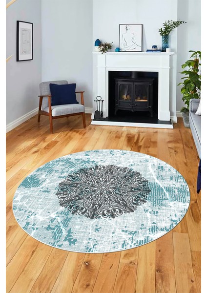 Şık Tasarım Klasik Dijital Kaymaz Taban Yıkanabilir Yuvarlak Salon Halısı, Y-Klasik-19-Mavi, fiyatları