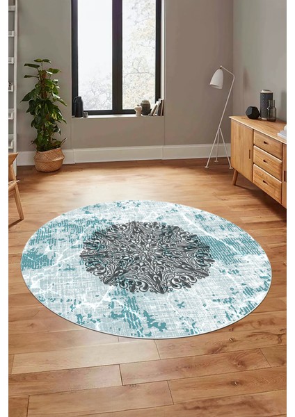 Şık Tasarım Klasik Dijital Kaymaz Taban Yıkanabilir Yuvarlak Salon Halısı, Y-Klasik-19-Mavi, modelleri