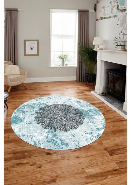 Şık Tasarım Klasik Dijital Kaymaz Taban Yıkanabilir Yuvarlak Salon Halısı, Y-Klasik-19-Mavi, indirimleri