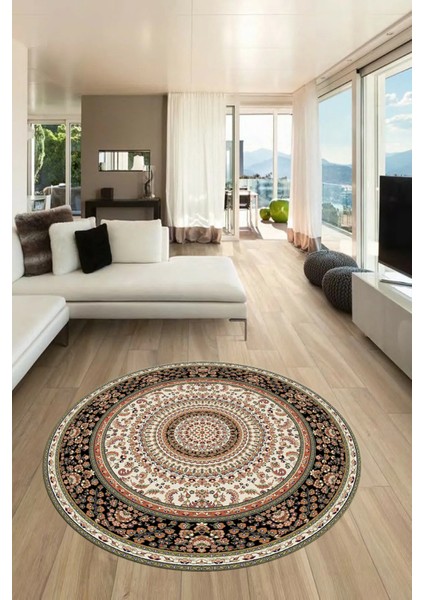 Klasik Desenli Dijital Kaymaz Yıkanabilir Yuvarlak Mutfak Salon Halısı, Y-Klasik-21-Krem, indirimleri