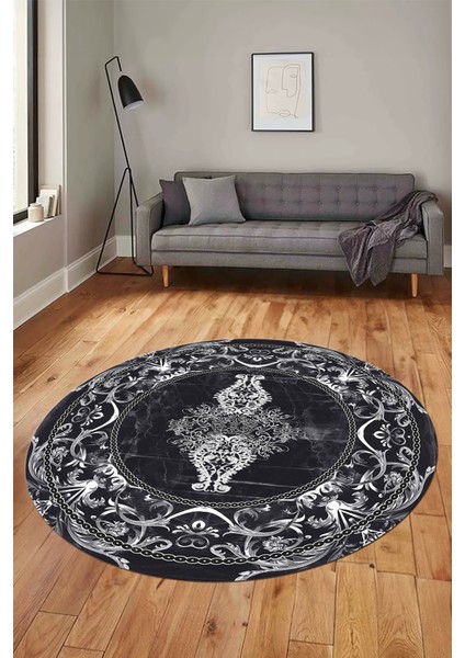 Göbekli Klasik Motifli Dijital Kaymaz Yıkanabilir Yuvarlak Mutfak Salon Halısı, Y-Klasik-28-Antrast, fiyatları