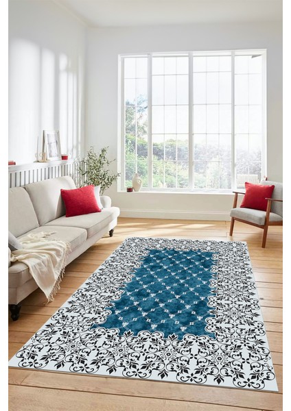 Dijital Kaymaz Yıkanabilir Klasik Desen Yolluk Mutfak Salon Halısı, Klasik-04-Mavi, modelleri