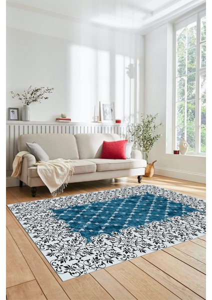 Dijital Kaymaz Yıkanabilir Klasik Desen Yolluk Mutfak Salon Halısı, Klasik-04-Mavi, fırsatları