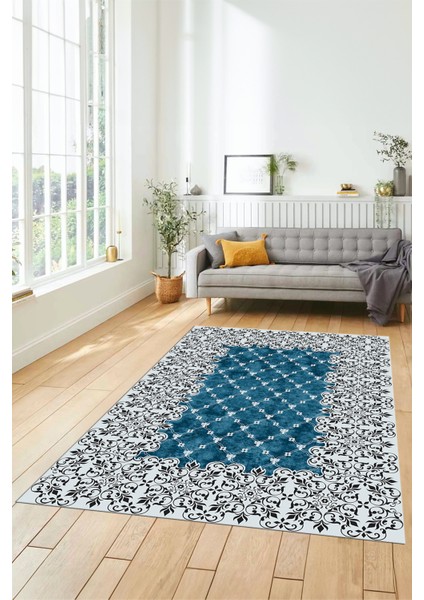 Dijital Kaymaz Yıkanabilir Klasik Desen Yolluk Mutfak Salon Halısı, Klasik-04-Mavi, indirimleri