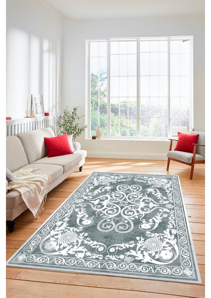 Dijital Kaymaz Yıkanabilir Klasik Desenli Yolluk Mutfak Salon Halısı, Klasik-09-Mavi,