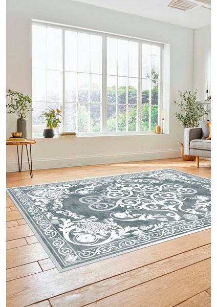 Dijital Kaymaz Yıkanabilir Klasik Desenli Yolluk Mutfak Salon Halısı, Klasik-09-Mavi, fırsatları