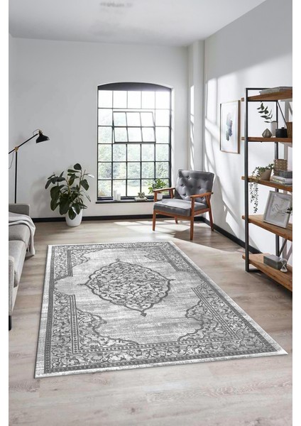 Zarif Klasik Desen Dijital Kaymaz Taban Yıkanabilir Yolluk Mutfak Salon Halısı, Klasik-15-Gri, modelleri