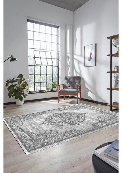 Zarif Klasik Desen Dijital Kaymaz Taban Yıkanabilir Yolluk Mutfak Salon Halısı, Klasik-15-Gri, fırsatları