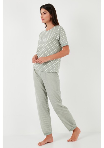 Regular Fit Bisiklet Yaka Kısa Kollu Pijama Takımı Bayan Pijama Takımı 65790130
