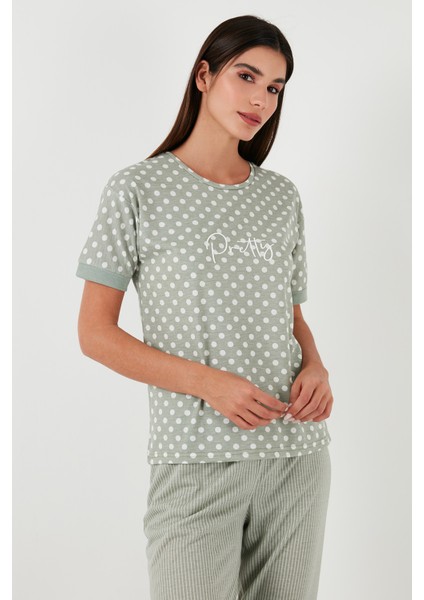 Regular Fit Bisiklet Yaka Kısa Kollu Pijama Takımı Bayan Pijama Takımı 65790130
