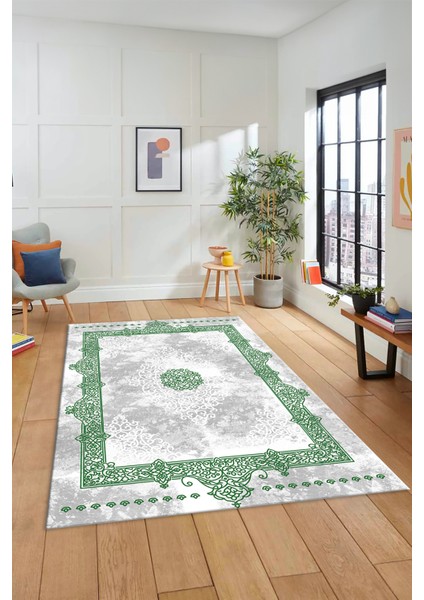 Sade Klasik Desen Dijital Kaymaz Taban Yıkanabilir Yolluk Mutfak Salon Halısı, Klasik-20-Yeşil, fırsatları