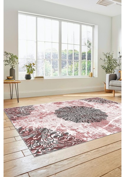Şık Klasik Desen Dijital Kaymaz Taban Yıkanabilir Yolluk Mutfak Salon Halısı, Klasik-19-Pembe,