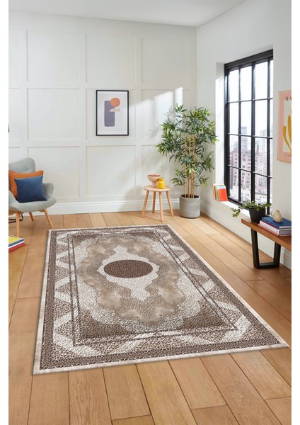 Göbekli Klasik Desenli Dijital Kaymaz Yıkanabilir Yolluk Mutfak Salon Halısı, Klasik-24-Kahve, modelleri