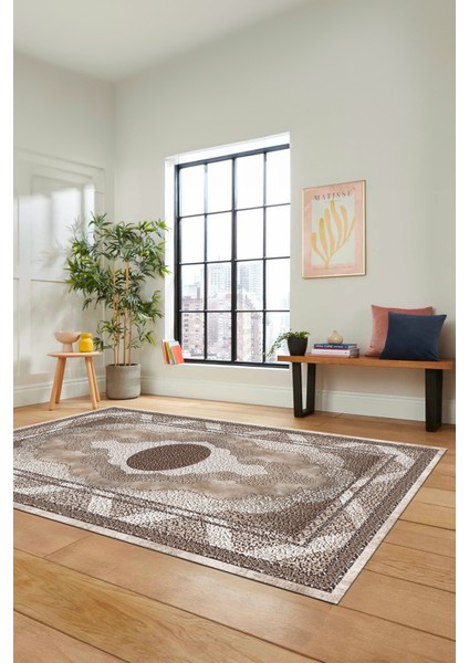 Göbekli Klasik Desenli Dijital Kaymaz Yıkanabilir Yolluk Mutfak Salon Halısı, Klasik-24-Kahve, fırsatları