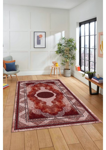 Göbekli Klasik Desenli Dijital Kaymaz Yıkanabilir Yolluk Mutfak Salon Halısı, Klasik-24-Bordo, modelleri