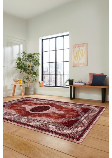Göbekli Klasik Desenli Dijital Kaymaz Yıkanabilir Yolluk Mutfak Salon Halısı, Klasik-24-Bordo, fırsatları