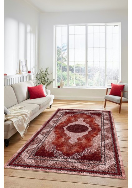 Göbekli Klasik Desenli Dijital Kaymaz Yıkanabilir Yolluk Mutfak Salon Halısı, Klasik-24-Bordo, indirimleri