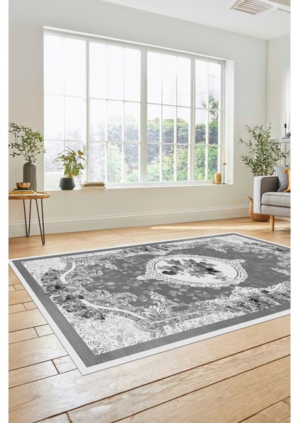Çiçekli Klasik Desen Dijital Kaymaz Taban Yıkanabilir Yolluk Mutfak Salon Halısı, Klasik-16-Gri, fiyatları