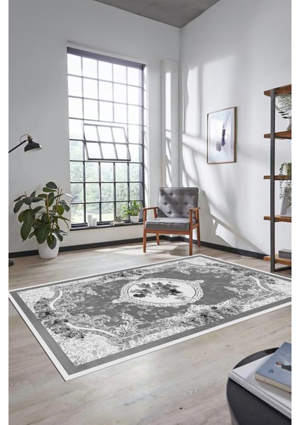 Çiçekli Klasik Desen Dijital Kaymaz Taban Yıkanabilir Yolluk Mutfak Salon Halısı, Klasik-16-Gri, fırsatları