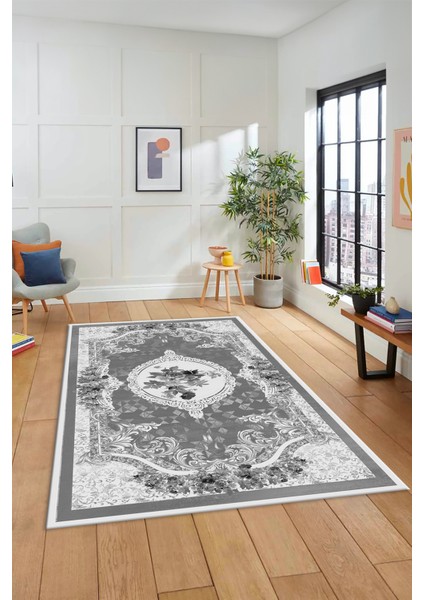 Çiçekli Klasik Desen Dijital Kaymaz Taban Yıkanabilir Yolluk Mutfak Salon Halısı, Klasik-16-Gri, indirimleri