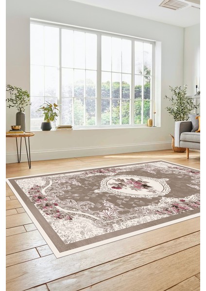 Çiçekli Klasik Desen Dijital Kaymaz Taban Yıkanabilir Yolluk Mutfak Salon Halısı, Klasik-16-Kahve, fiyatları