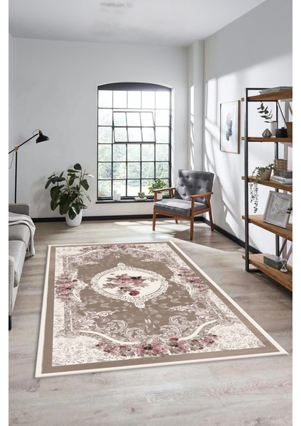 Çiçekli Klasik Desen Dijital Kaymaz Taban Yıkanabilir Yolluk Mutfak Salon Halısı, Klasik-16-Kahve, modelleri