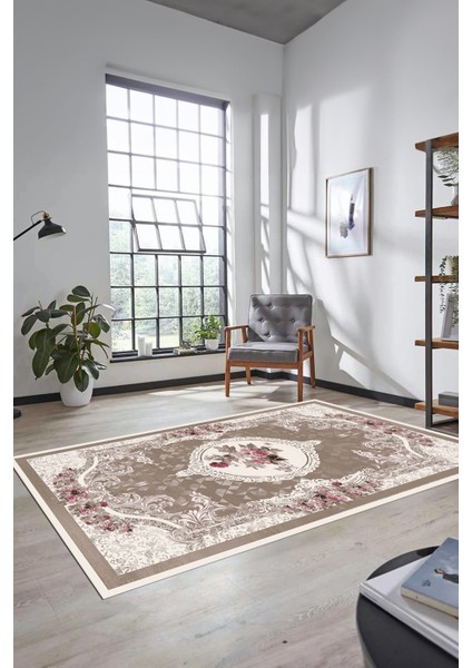 Çiçekli Klasik Desen Dijital Kaymaz Taban Yıkanabilir Yolluk Mutfak Salon Halısı, Klasik-16-Kahve, fırsatları