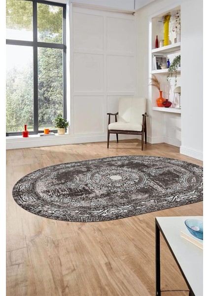 Göbekli Klasik Desen Dijital Kaymaz Yıkanabilir Oval Yolluk Salon Halısı, O-Klasik-25-Vizon, fiyatları