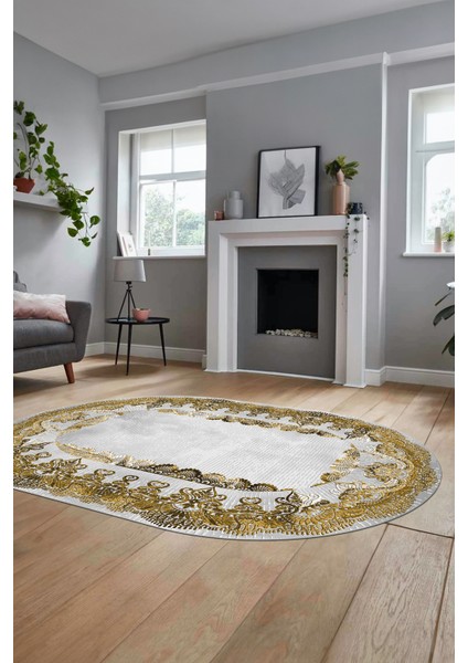 Baskılı Kaymaz Yıkanabilir Renkli Klasik Desen Oval Yolluk Salon Halısı, O-Klasik-08-Kahve, modelleri