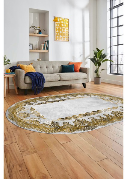 Baskılı Kaymaz Yıkanabilir Renkli Klasik Desen Oval Yolluk Salon Halısı, O-Klasik-08-Kahve, indirimleri